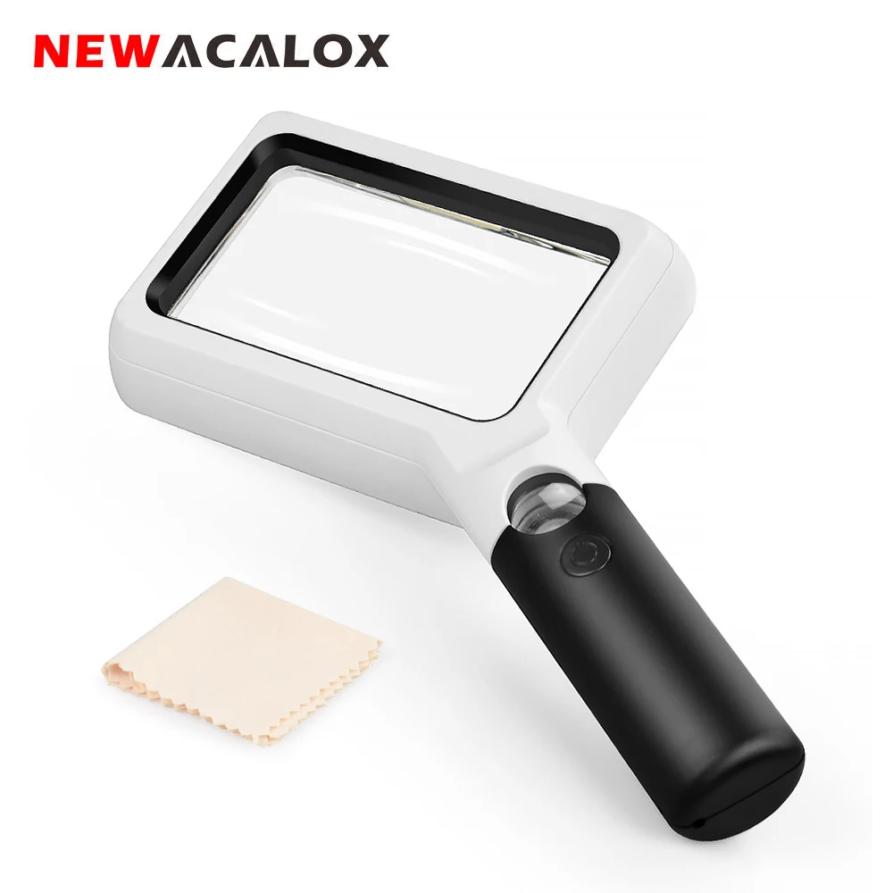 Светодиодный Ручной Лупа NEWACALOX 2X/20X COB лампы прямоугольная лупа для чтения ручной