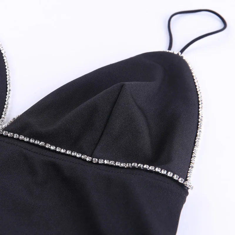 

Gtpdpllt Sexy Diamond Summer Dress Women Sleeveless Party Bodycon Mini Dresses Female Deep V-neck Black Dress Vestidos Clothes
