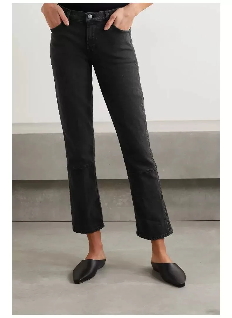 Classic Brand Luxury Design Casual Pants 2021 Autumn Winter Fashion Versatile High Stretch Leg Slit Flare Cropped Jeans G3