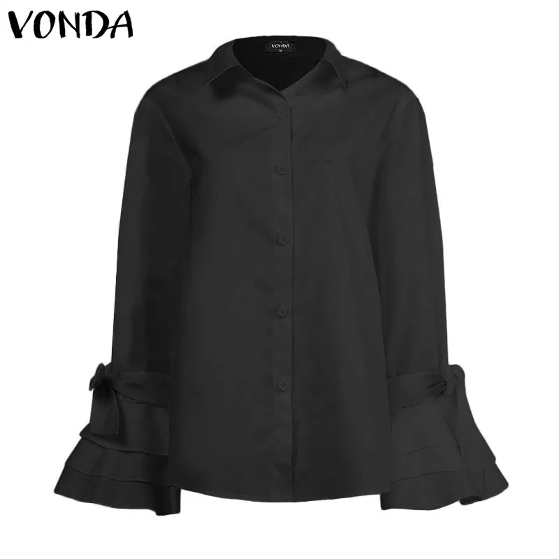 Женская офисная блузка VONDA элегантная однотонная с отложным воротником и длинным