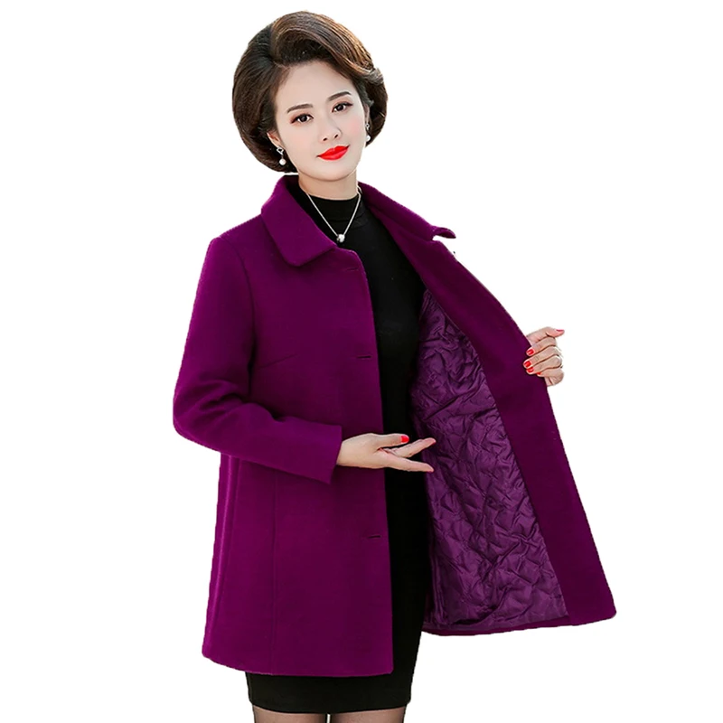 Шерстяное пальто для женщин среднего и пожилого возраста смешанное шерстяное