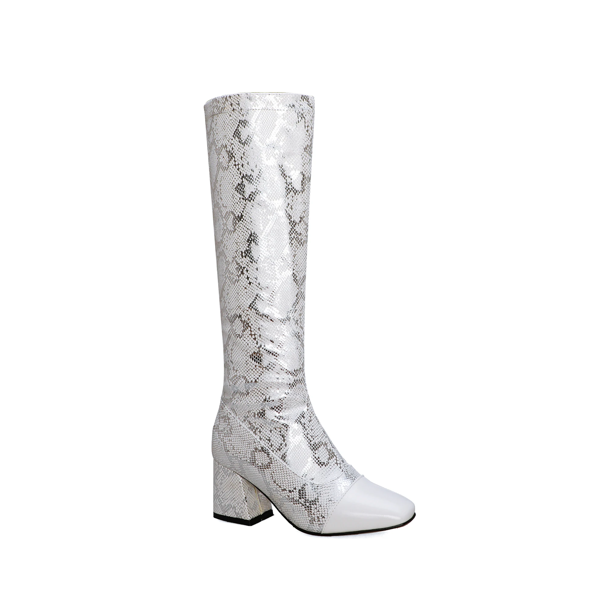 

HOT New Arrival Riding Boots Square Med Heel Fur Winter Knee High Boots Printing Women Motorcycle Boots