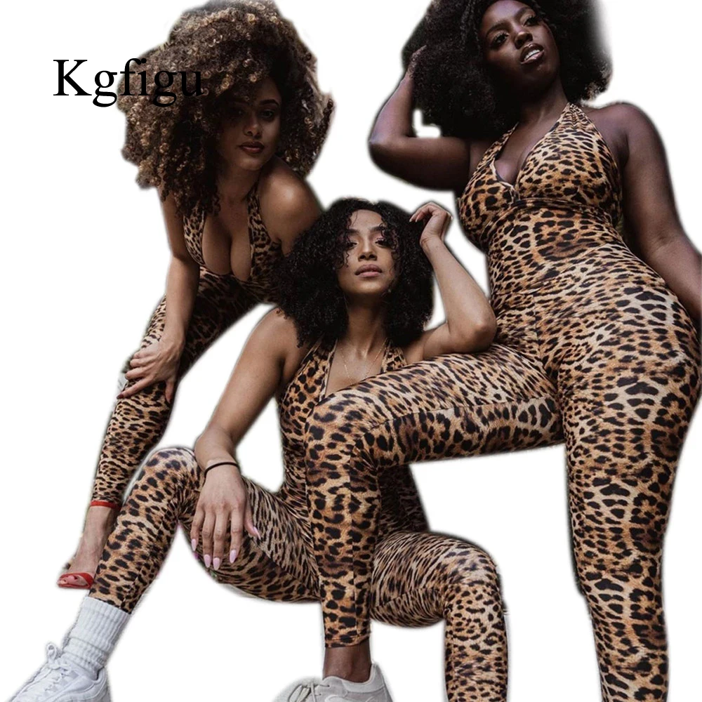 

Женский леопардовый комбинезон с высокой талией и V-образным вырезом