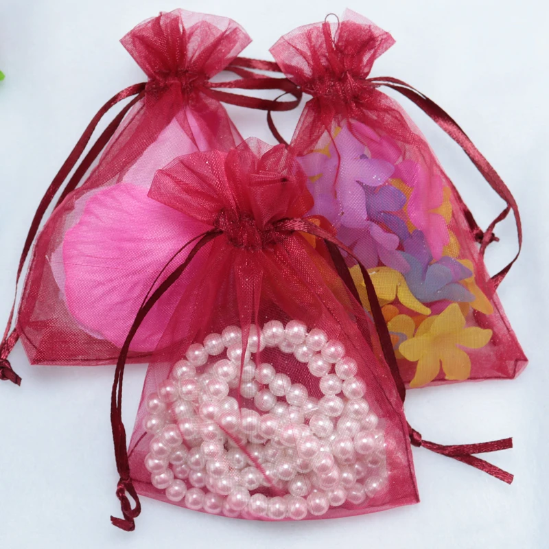 

1000pcs 10x15cm Red Organza Bags Drawstring Gift Packing Bag Jewelry Accessory Display Transparent Tulle Pouches Custom Extra
