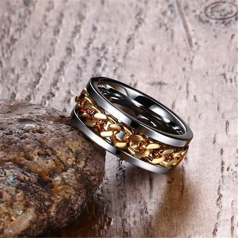 Кольцо мужское черное вращающееся из нержавеющей стали 8 мм | Украшения и