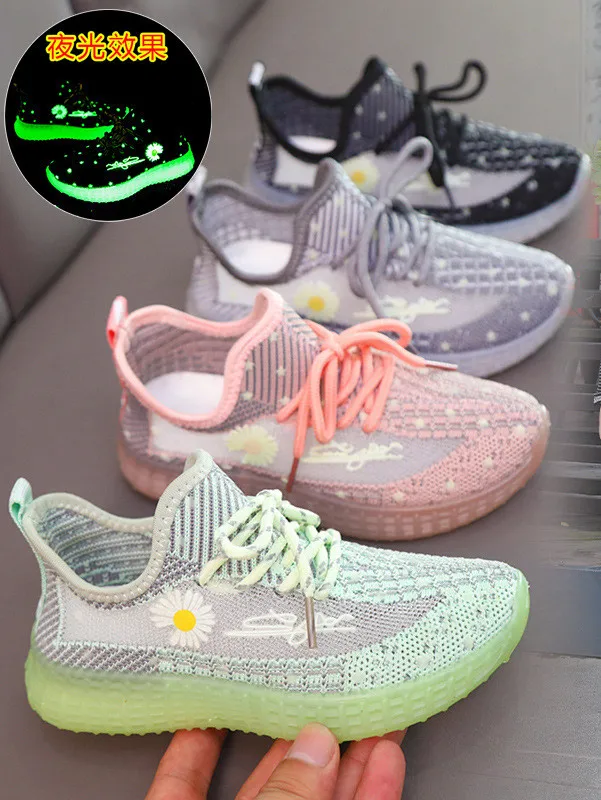 

Children's Casual Shoes Luminous Sports Shoes Spring and Autumn Girls Mesh Coconut Shoes Luminous Soft Sole Children's Shoes
