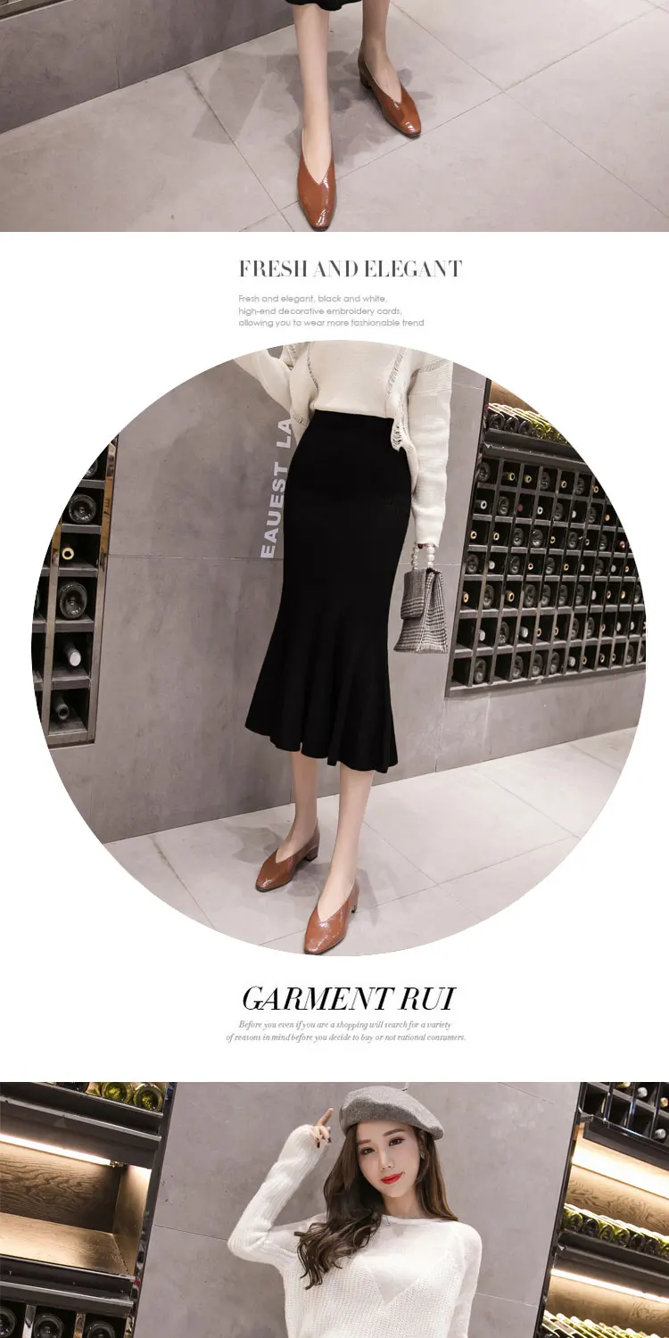 New Elegant Autumn Winter Knit Skirts Women Sweater Bodycon Mermaid Office Lady Work Wear Ruffles Skirt Chic saias faldas
