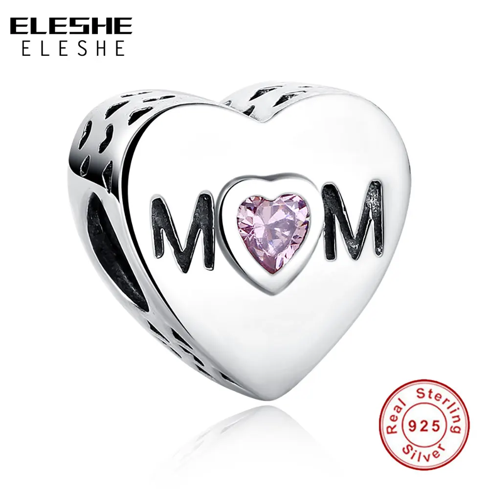 Аутентичные 100% 925 пробы серебро сердце мамы письмо ясно CZ Шарм браслет шарма DIY