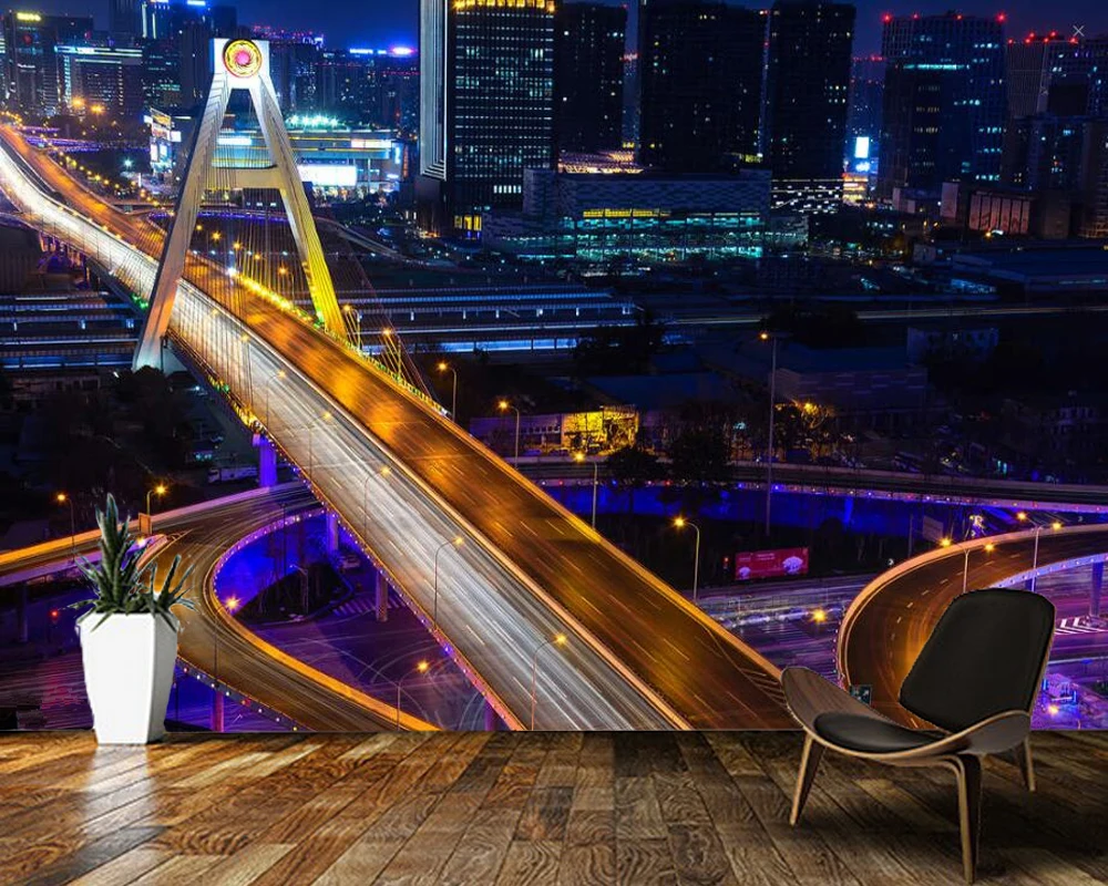 

Papel de parede Overpass city building night view 3d wallpaper,living room tv wall bedroom wall papers home decor bar mural