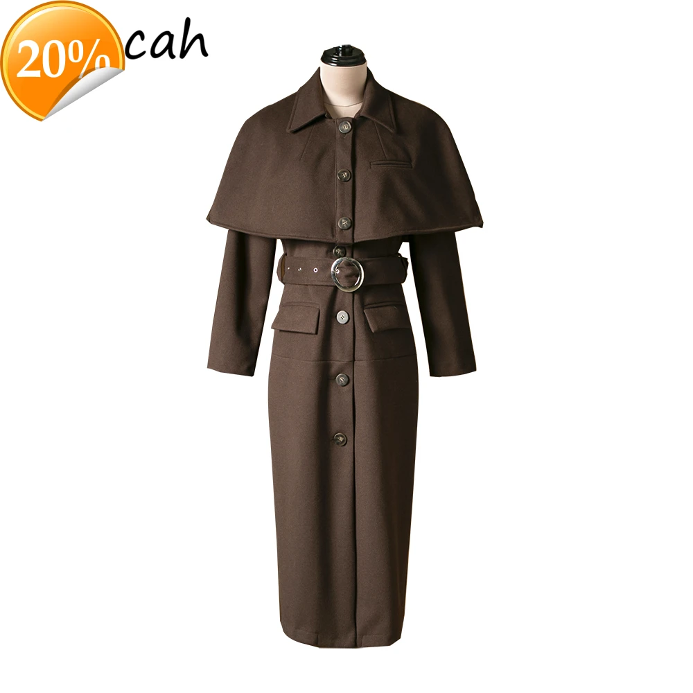 

Women Fashion Fall Runway Coats Long arm Sharpen Solid Printed Elegant ladies Warm coats Coat + Shawl