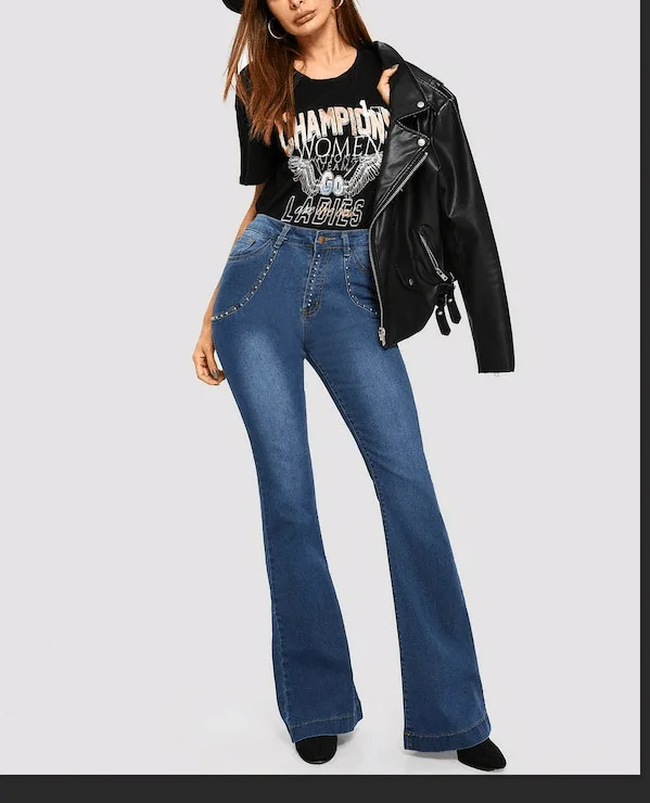 Женские джинсы с карманами эластичные свободные повседневные брюки на пуговицах