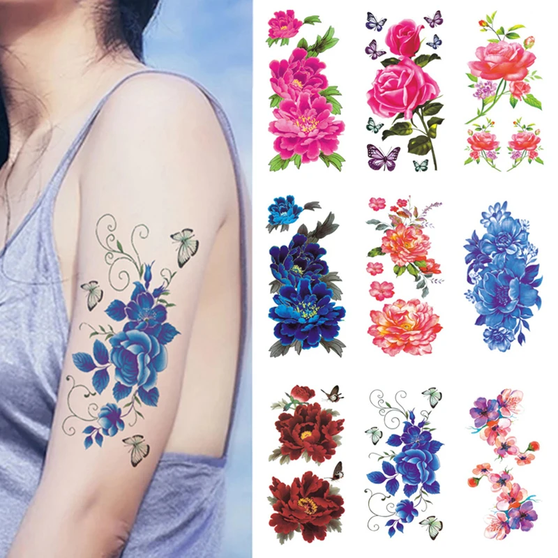 

Татуировки для женщин, временные сексуальные водонепроницаемые дешевые товары, наклейки с лавандой, цветами, ветром, розой, телом, искусств...