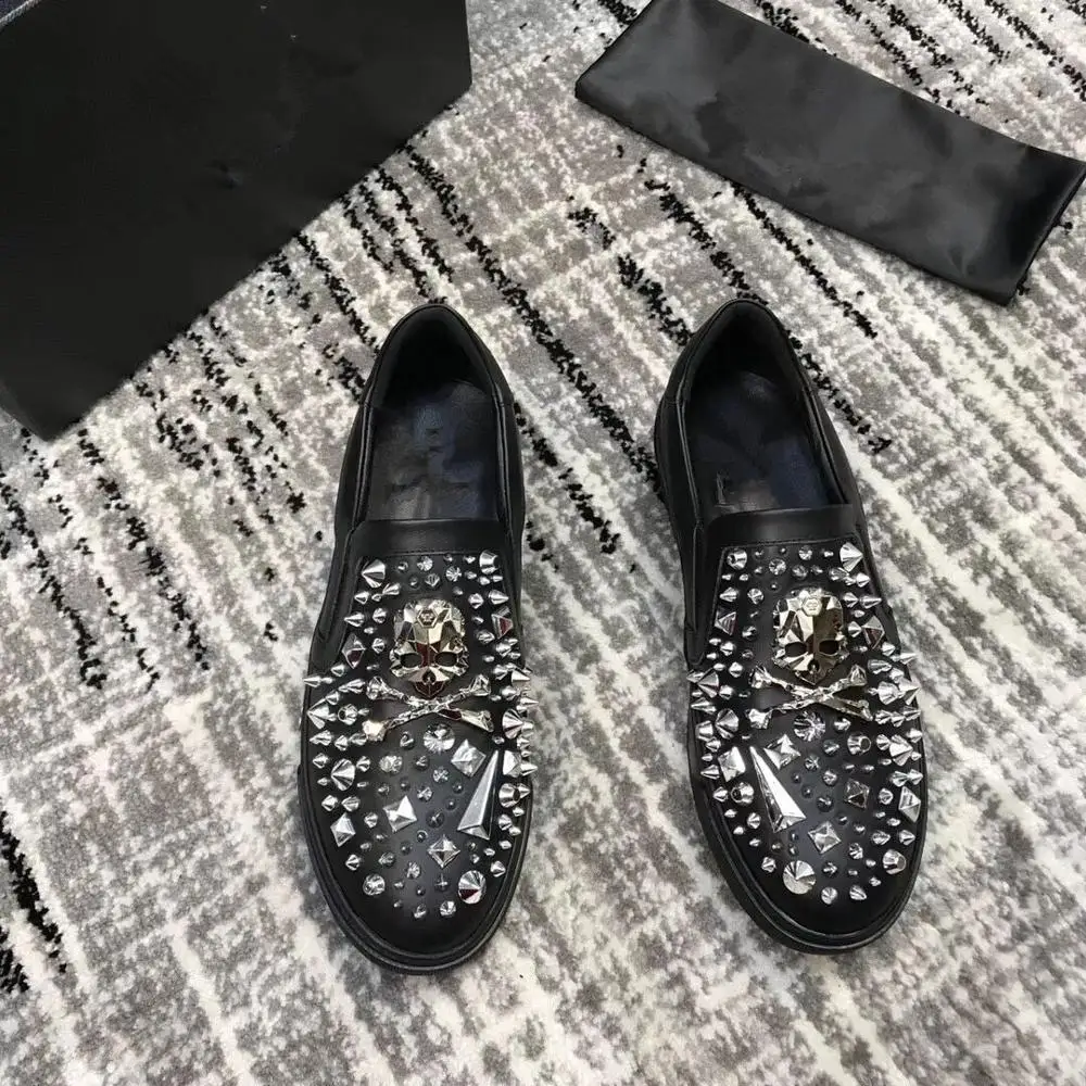 Роскошные дизайнерские модные брендовые шипы на плоской подошве кожаные мужские