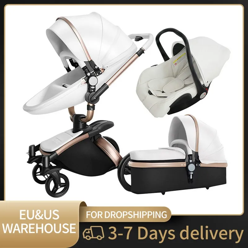 Коляска для новорожденных 3 в 1 детская коляска из экокожи детское автокресло