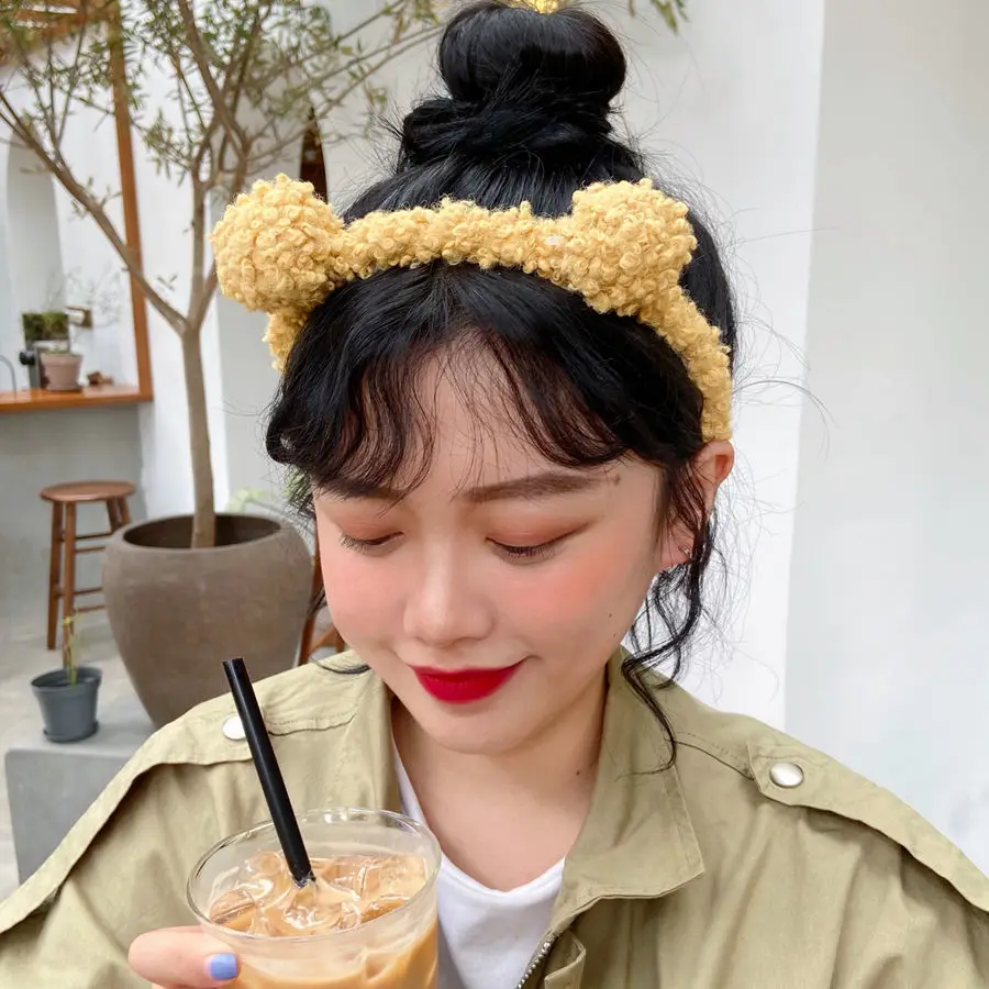 New ins Gils Cute Plush Bear Rabbit Ears Headband Autumn Winter Head Hoop Cartoon Girls Kid Hairband Headdress Hair Accessories | Красота и