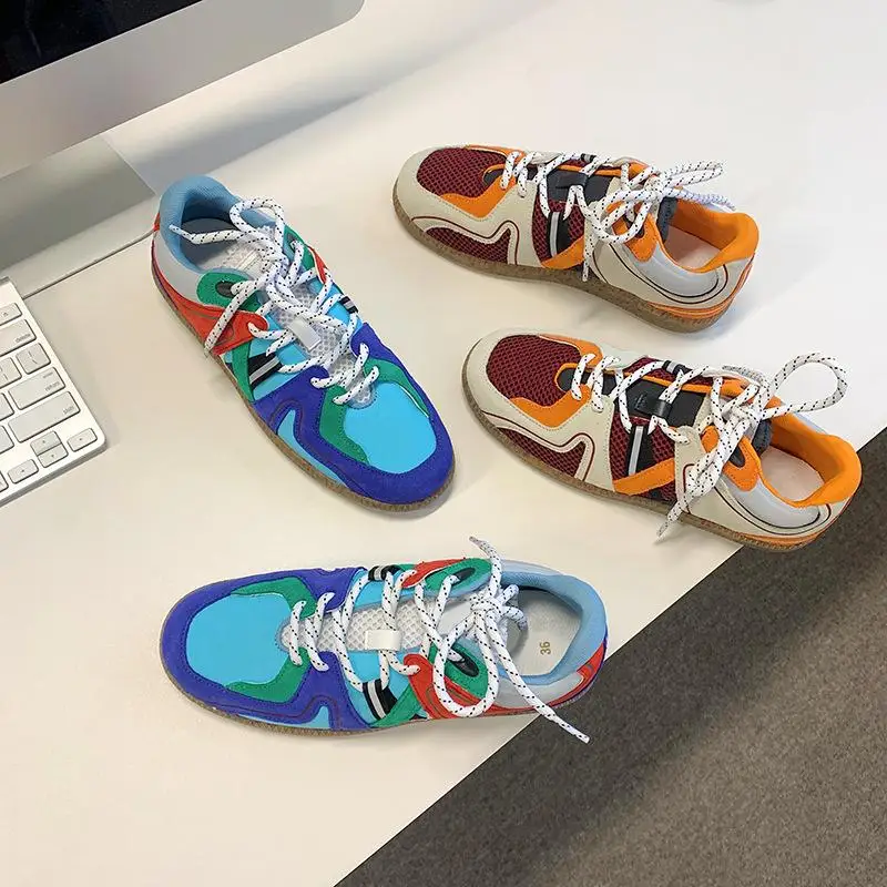 

Mixed Color Casual Female Sneaker Woman Vulcanize Shoes Women Cow Suede Design Shoes Flat Fashion Shallow Leisure Sneakers 2021