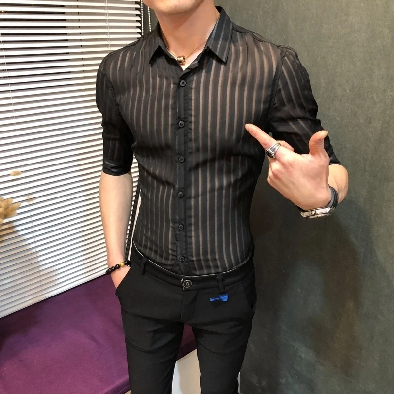 Прозрачная полосатая Мужская однотонная черная белая деловая повседневная