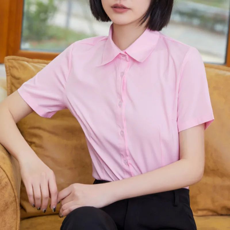 

Korean Cotton Shirts Women White Shirt Office Lady Solid Pink Shirts Blouse Casual Woman Basic Blouse Tops Fashion Women Shirt