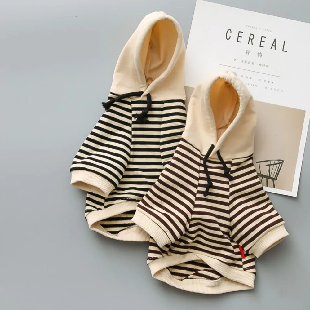 Французская одежда для бульдога хлопковое Полосатое худи маленьких собак кошек