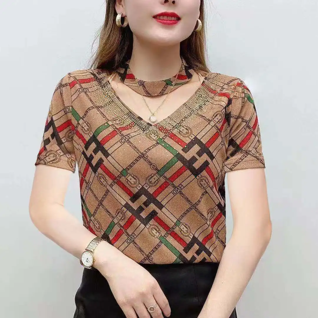 

2021 spring and summer new printed T-shirt women's fashion versatile large size top covering meat and showing thin, small shirt