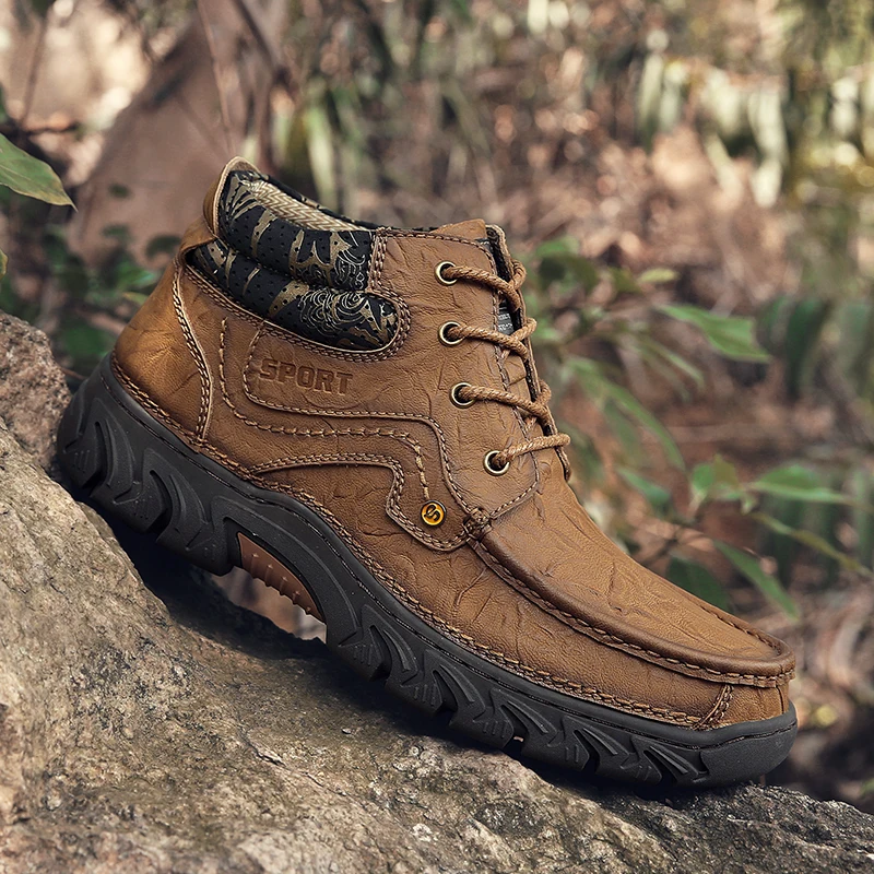 Мужские рабочие ботинки из коровьей кожи Уличная обувь резиновые ботильоны
