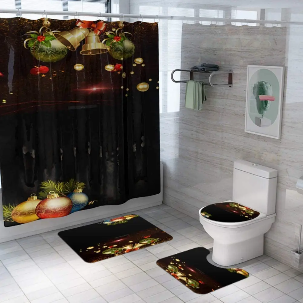 

Christmas Bathroom Decorations Set Toilet Seat Cover Rug Shower Curtain Sets Xmas Santa Claus Elk Snowman Bathroom Decor