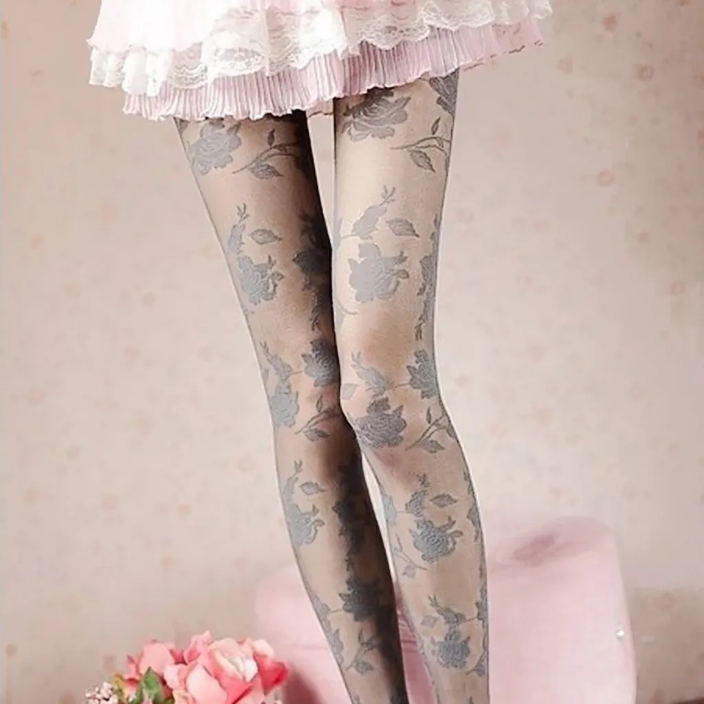 Сексуальные женские бесшовные колготки с принтом роз | Женская одежда