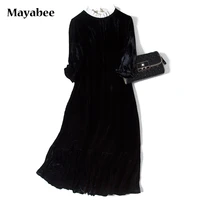 elegant temperament little black dress velvet spring 2021 new long sleeved woman retro style