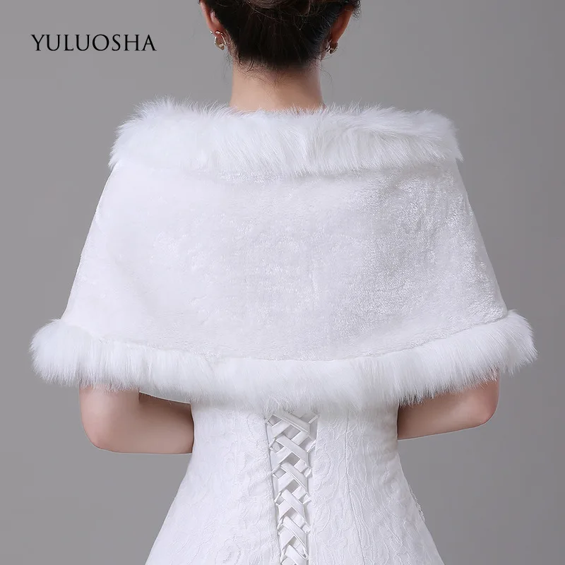 YULUOSHA осенне-зимнее Новое Белое Женское теплое плюшевое свадебное пальто