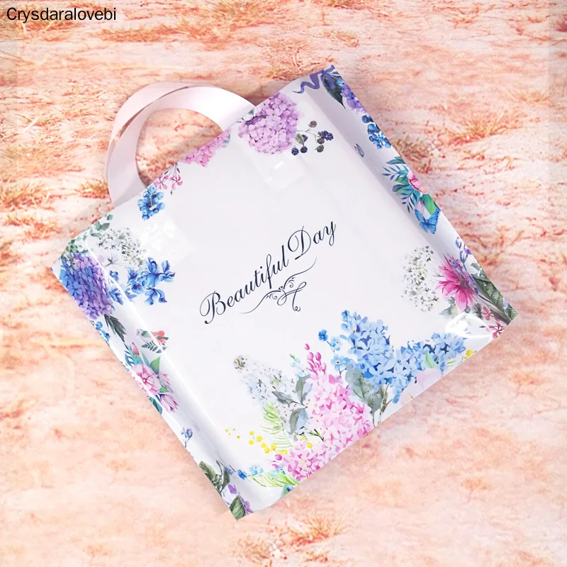 

Плотная пластиковая сумка для переноски с цветочным рисунком, 50 шт., Подарочный пакет для свадебной вечеринки, сумка для покупок