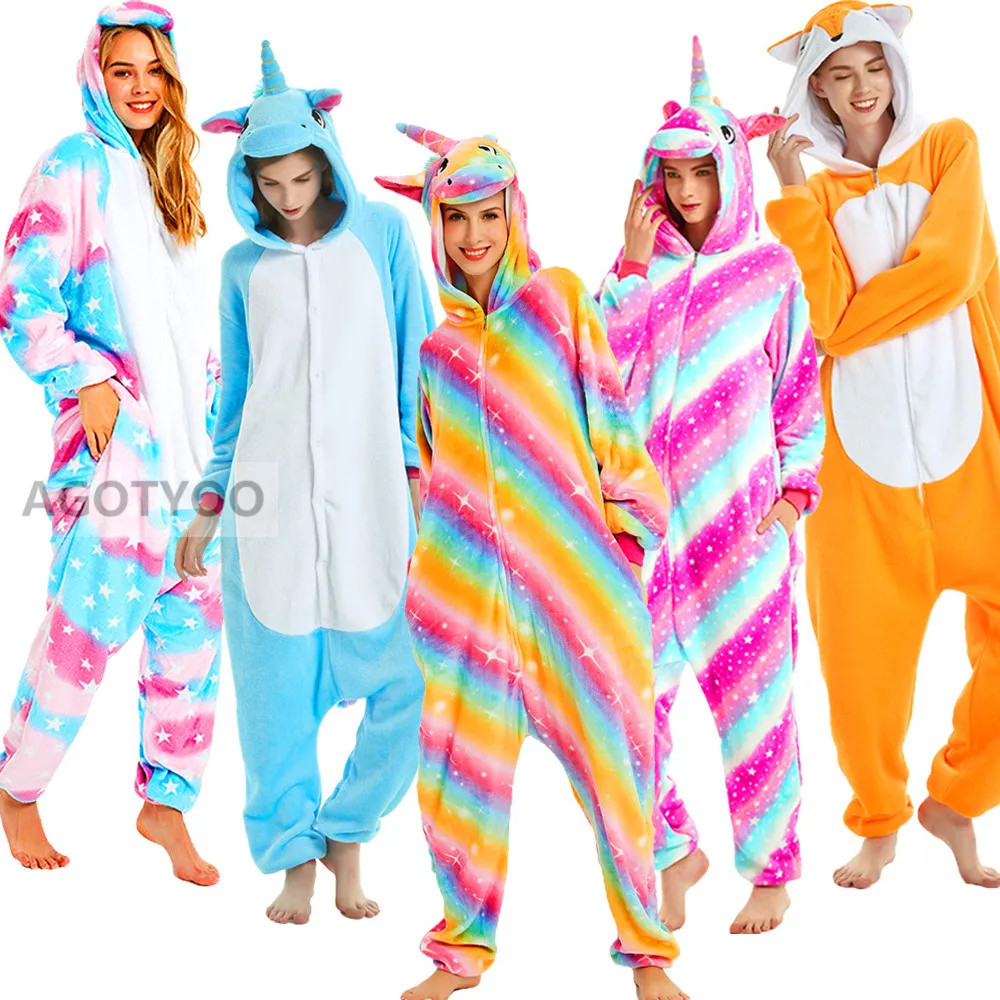 2021 пижамные комплекты в виде единорога Женские Фланелевые пижамы животных