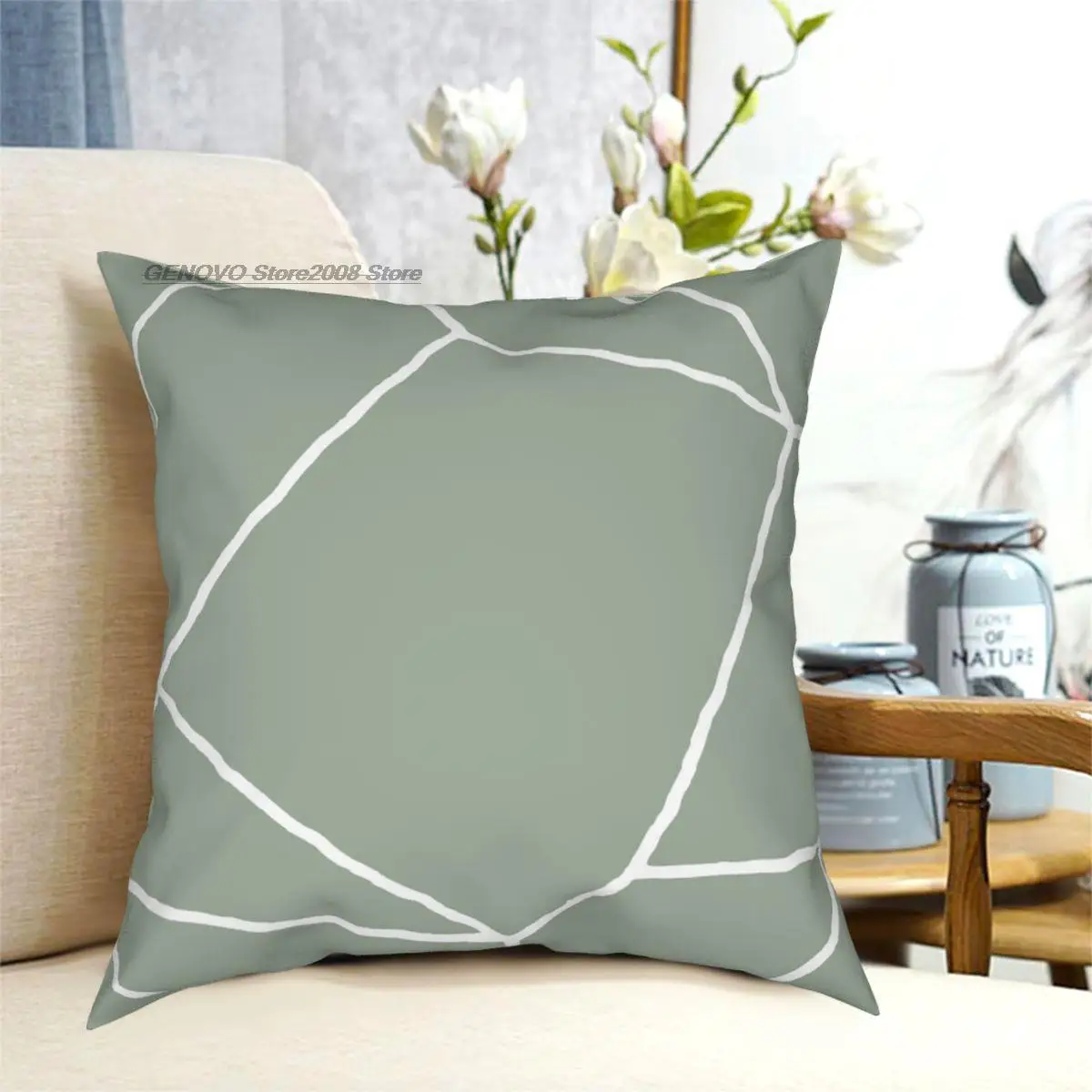 

Geometrische Sage Grün Platz Kissen Polyester Gedruckt Zip Dekorative Wurf Kissen Fall für Hause Kissen Abdeckung 45*45cm