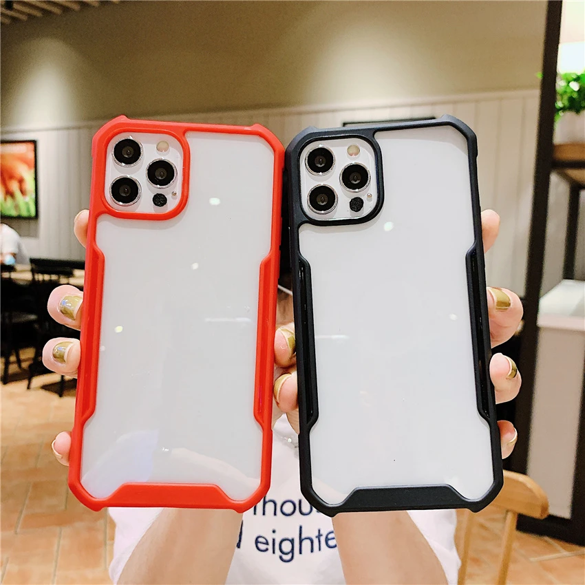 Shockproof Transparent Phone Case For Redmi Note 9 9S 9A 9C 8 7 Pro Mi 10T Silicone Frame Anti shock Acrylic Clear Hard PC Cover | Мобильные