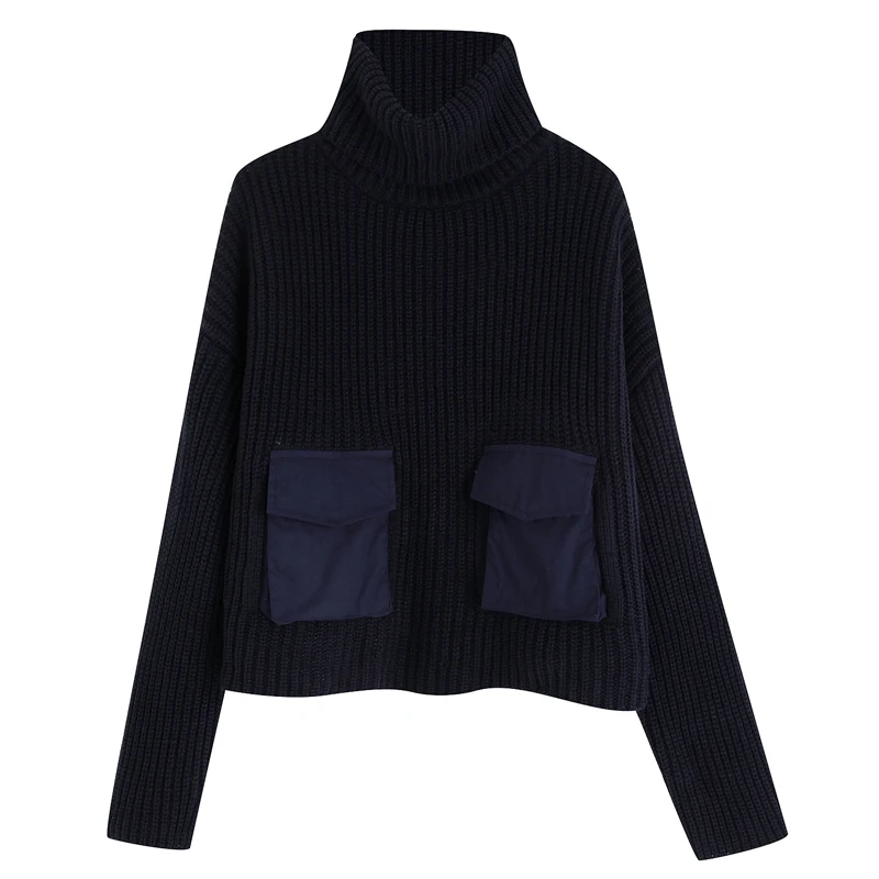 ZOEPO Turtleneck Sweaters Women Fashion Winter Patchwork Sweater Elegant Pockets Long Sleeve Female Ladies JL | Женская одежда