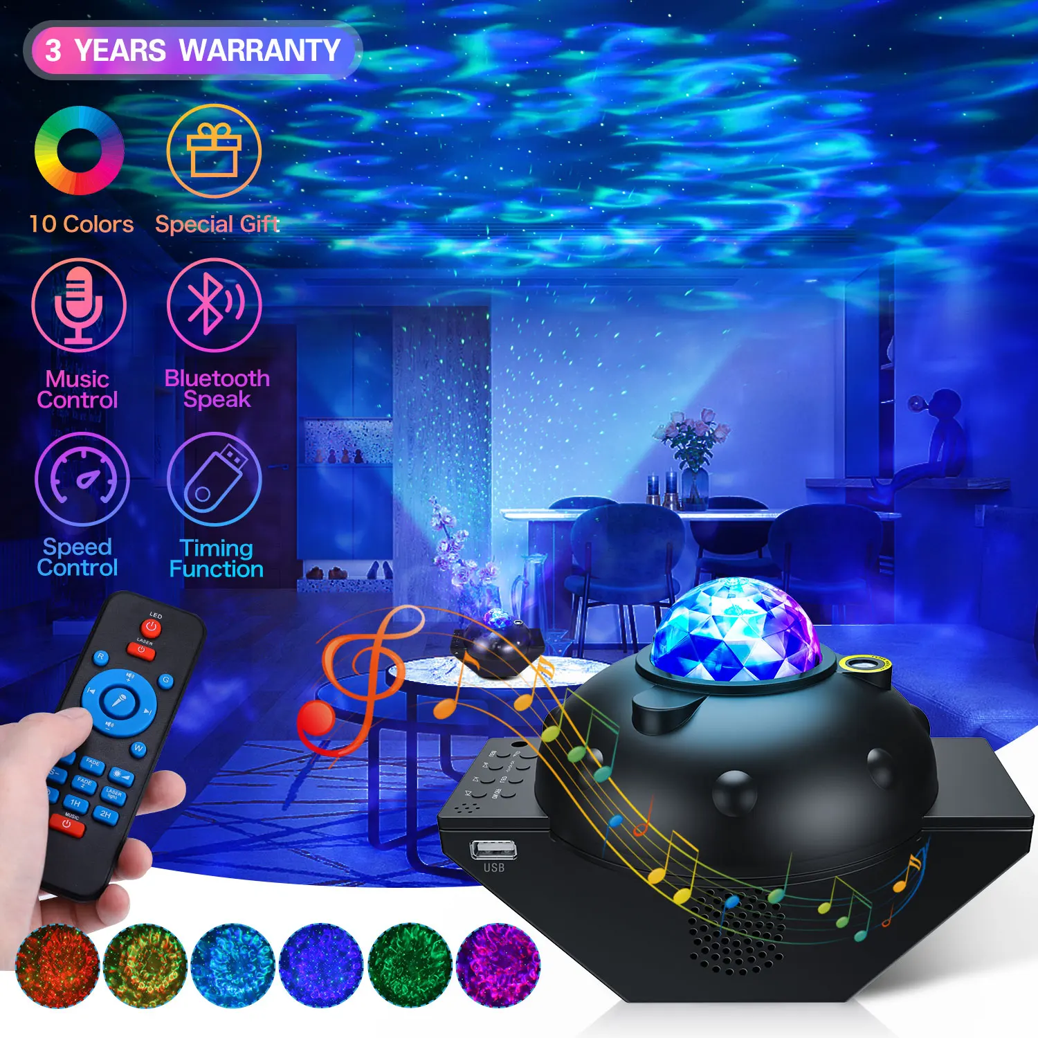 

Smart Star Projector Ocean Galaxy Light Music Speaker Starry Water Wave Galaxy Projector Night Light for Bedroom Lamp Kids Gift