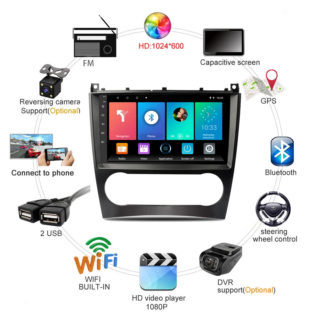 2 Din Автомобильный мультимедийный плеер Android GPS Авторадио для Mercedes Benz C Class W203 C200 C230