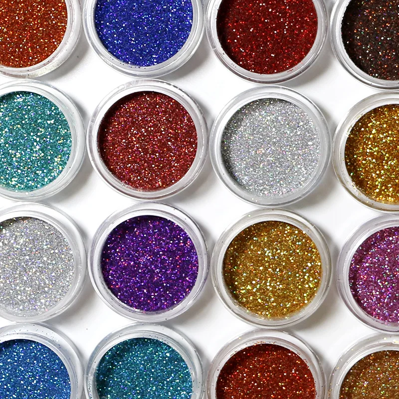 Holographic Nail Glitter 24 Colors Holo Laser Cosmetic Festival Powder Nail Pigment Holo Nail Art Powder Craft Sequins Dust