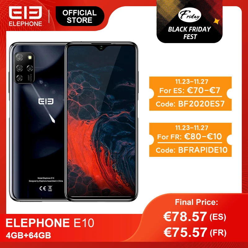 ELEPHONE E10 Octa Core Смартфон 4GB 64GB 6.5 &quotЭкран Quad Camera 48MP Основная камера телефон Android 10 NFC