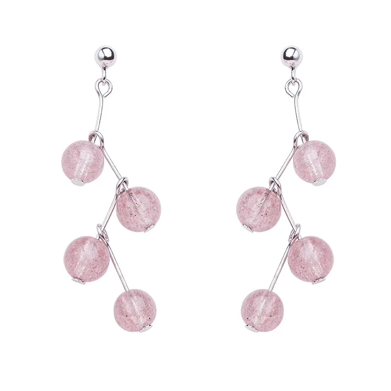 

Sweet Jewelry Natural Pink Drop Earrings High Quality Popular Style Creative Round Beads Earrings For Girl Lady Gifts