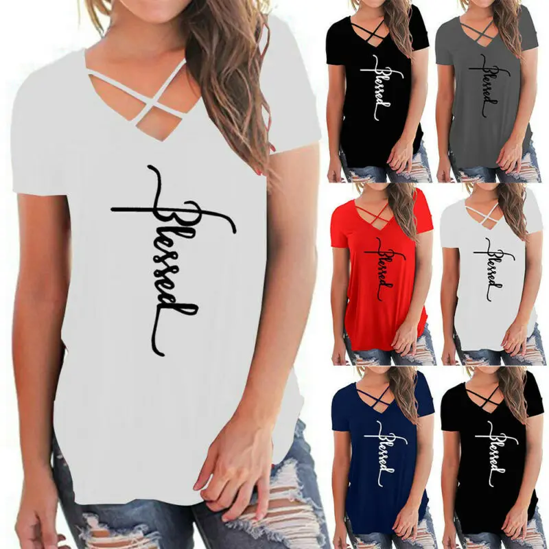

Women Short Sleeve T-Shirt Printed Flowers V-Neck Fashion Tops Summer Casual Loose Tees 2021 New Clothing for Female Shirts
