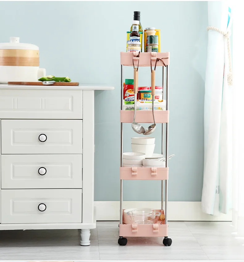 Кухонная тонкая скользящая башня подвижная сборная Пластиковая Полка для ванной