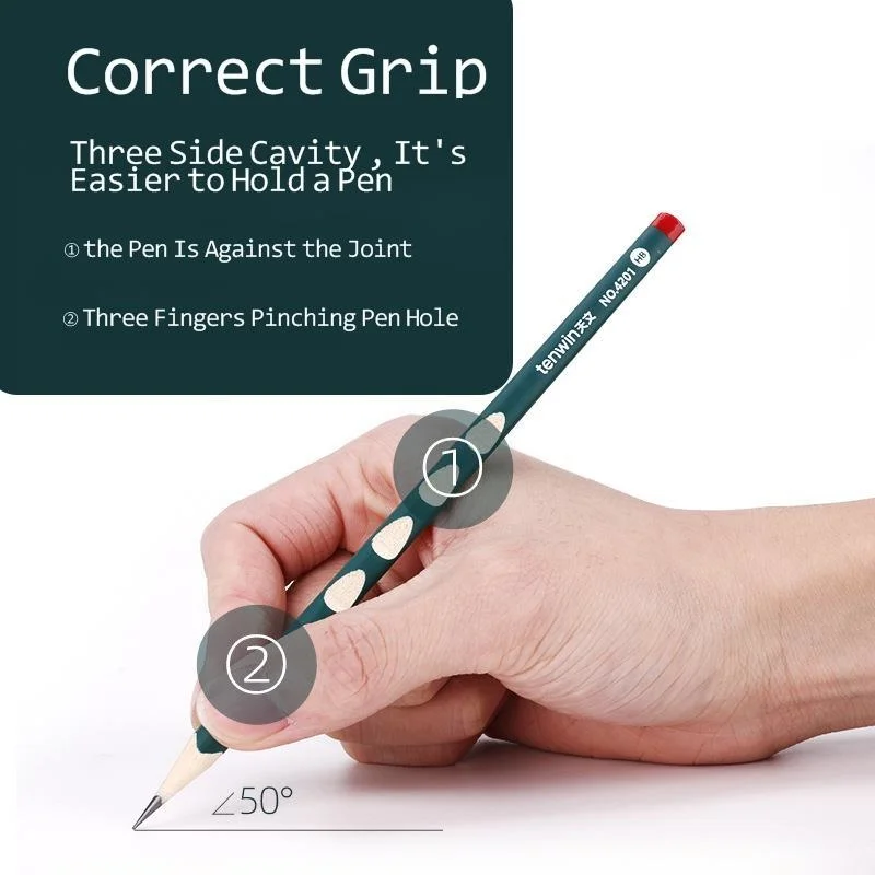 

12 Pcs Correction Holding Position Hole Pencil Beginners 2H HB Wooden Pencil Kid Students Write School Stationery Supplies