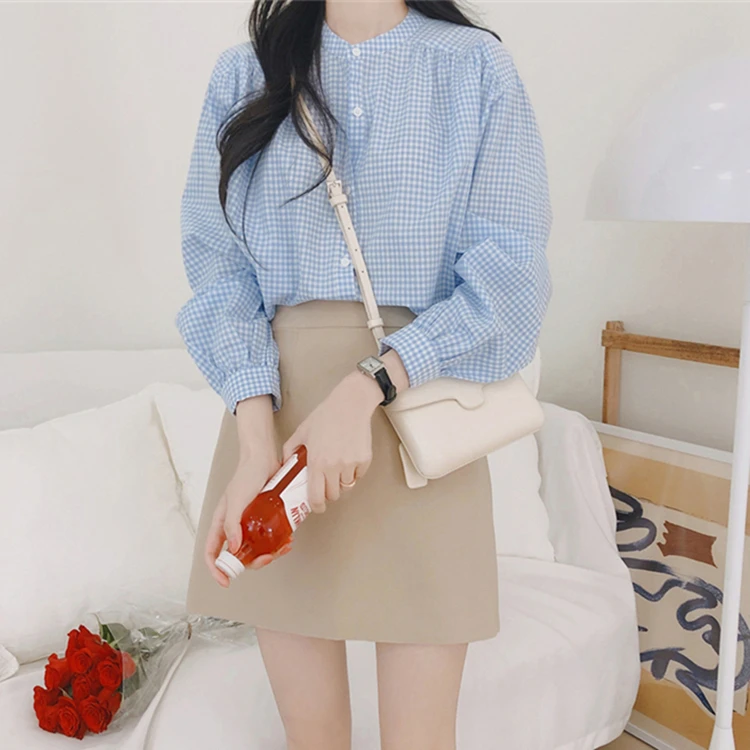 Женская блузка в клетку Повседневная модная однобортная свободная