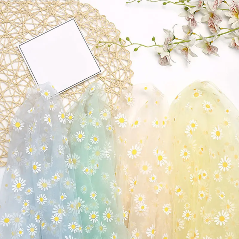 

Daisy Printing Organza Fabric 160cm Width for Girls Summer Dress Princess Dress Handmade DIY Curtain Clothing Decoration Fabric
