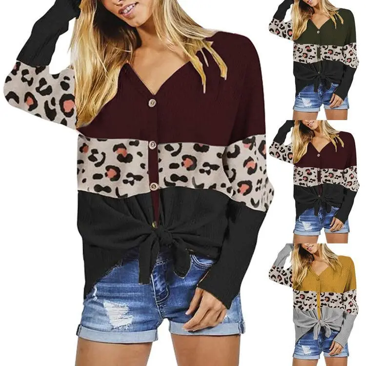 

Женская Повседневная футболка с леопардовым принтом и вафельным принтом