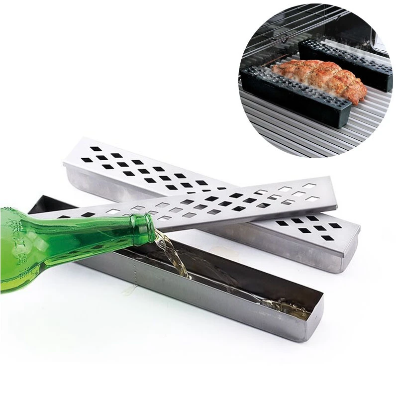 

2Pcs BBQ Smoker Box Wood Chips For Outdoor Charcoal Gas Barbecue Grill Meat Infused Smoke/Wine Flavor Grill Accessories