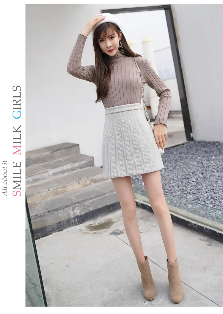 REALEFT New Arrival Autumn Winter Women Casual Mini Skirts High Waist Warm Woolen A-Line Sexy Short Skirts Female