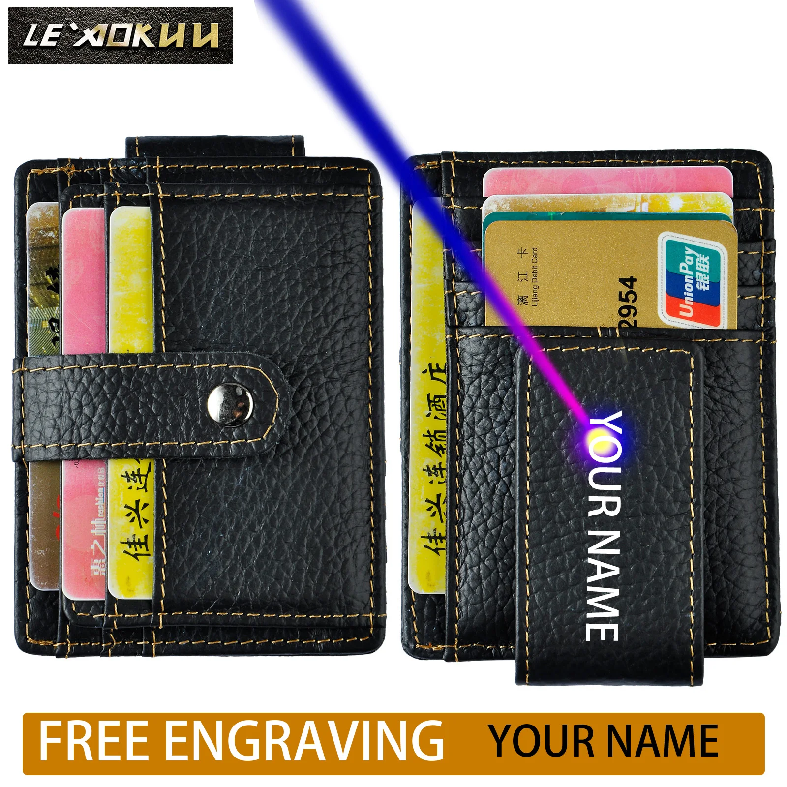 Male Original Leather Design Fashion Travel Slim Wallet Front Pocket Magnetic Large Capacity Money Clip Card Case For Men 1025-b | Багаж и