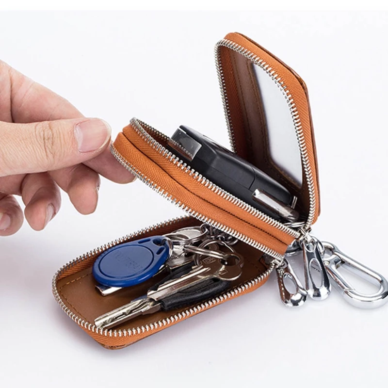 

Double Zipper Home Car Keys Organizer Holder Case PU Leather Keychain Pouch Bag