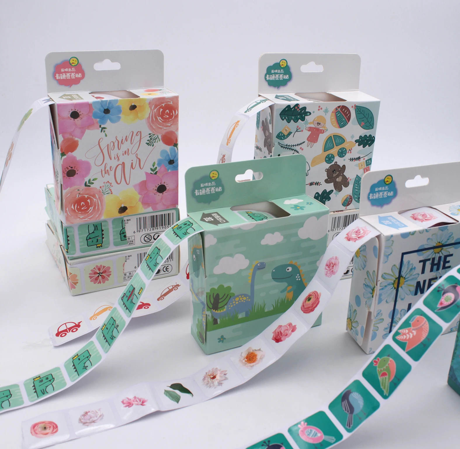 200 шт. наклейки с изображением животных птиц драконов цветов рулонных лент